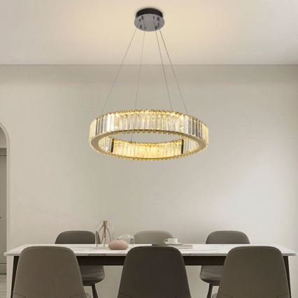 LED Prigušivi kristalni luster na sajli LED/40W/230V 3000-6500K sjajni krom + daljinski upravljač