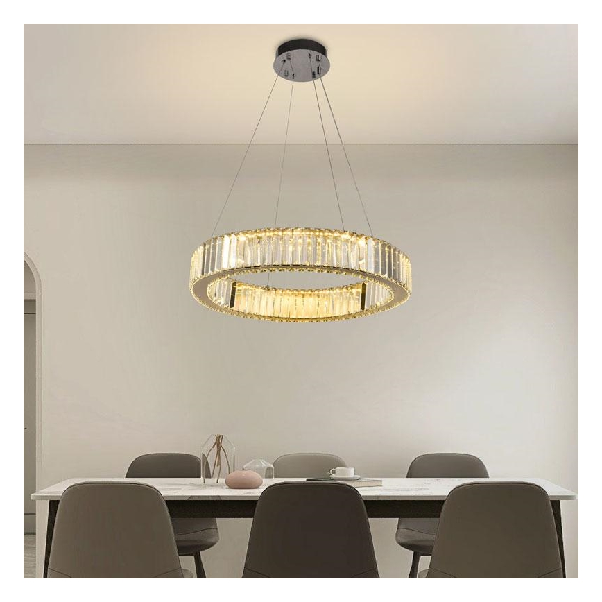 LED Prigušivi kristalni luster na sajli LED/40W/230V 3000-6500K sjajni krom + daljinski upravljač