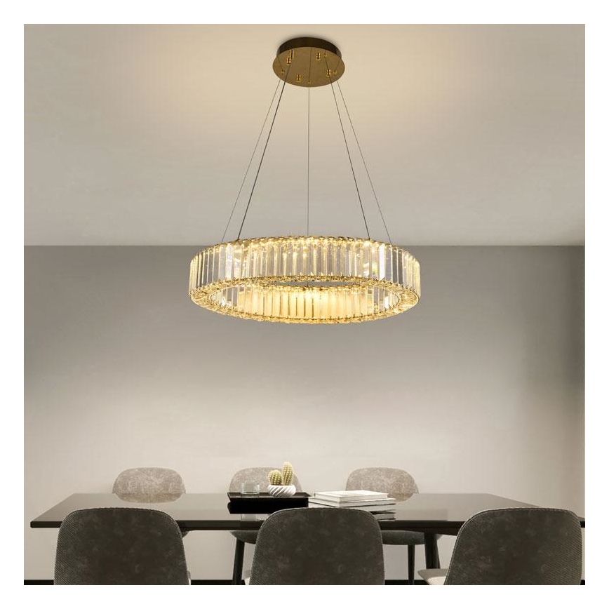 LED Prigušivi kristalni luster na sajli LED/40W/230V 3000-6500K krom/zlatna + daljinski upravljač