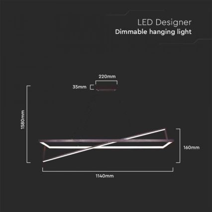 LED Prigušivi luster na sajli LED/45W/230V 3000K 114 cm crna