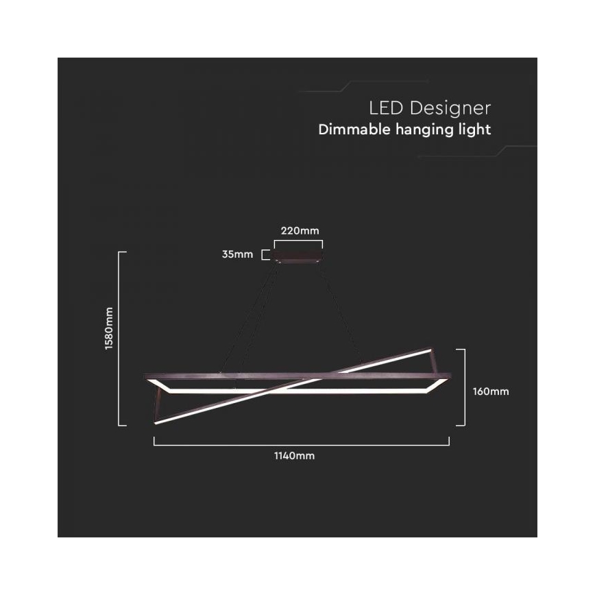 LED Prigušivi luster na sajli LED/45W/230V 3000K 114 cm crna