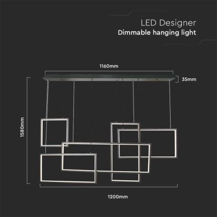 LED Prigušivi luster na sajli LED/45W/230V 3000K crna