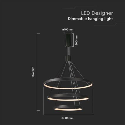 LED Prigušivi luster na sajli LED/46W/230V 3000K crna