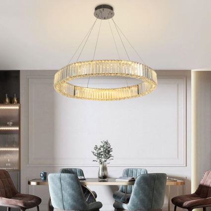 LED Prigušivi kristalni luster na sajli LED/50W/230V 3000-6500K sjajni krom + daljinski upravljač