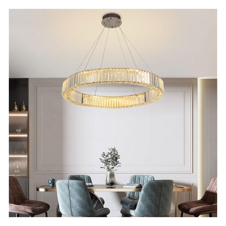 LED Prigušivi kristalni luster na sajli LED/50W/230V 3000-6500K sjajni krom + daljinski upravljač