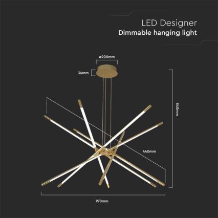 LED Prigušivi luster na sajli LED/50W/230V 3000K zlatna