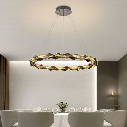 LED Prigušivi kristalni luster na sajli LED/55W/230V 3000-6500K sjajni krom + daljinski upravljač