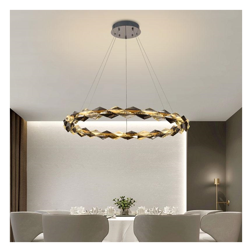LED Prigušivi kristalni luster na sajli LED/55W/230V 3000-6500K sjajni krom + daljinski upravljač