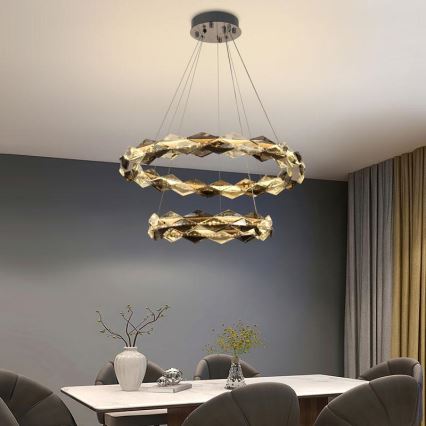 LED Prigušivi kristalni luster na sajli LED/65W/230V 3000-6500K sjajni krom + daljinski upravljač