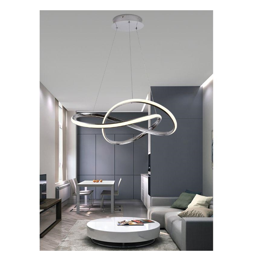 LED Prigušivi luster na sajli LED/70W/230V 3000-6500K pr. 60 cm sjajni krom + daljinski upravljač