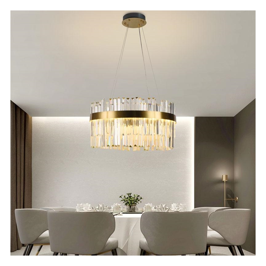 LED Prigušivi kristalni luster na sajli LED/70W/230V 3000-6500K zlatna + daljinski upravljač