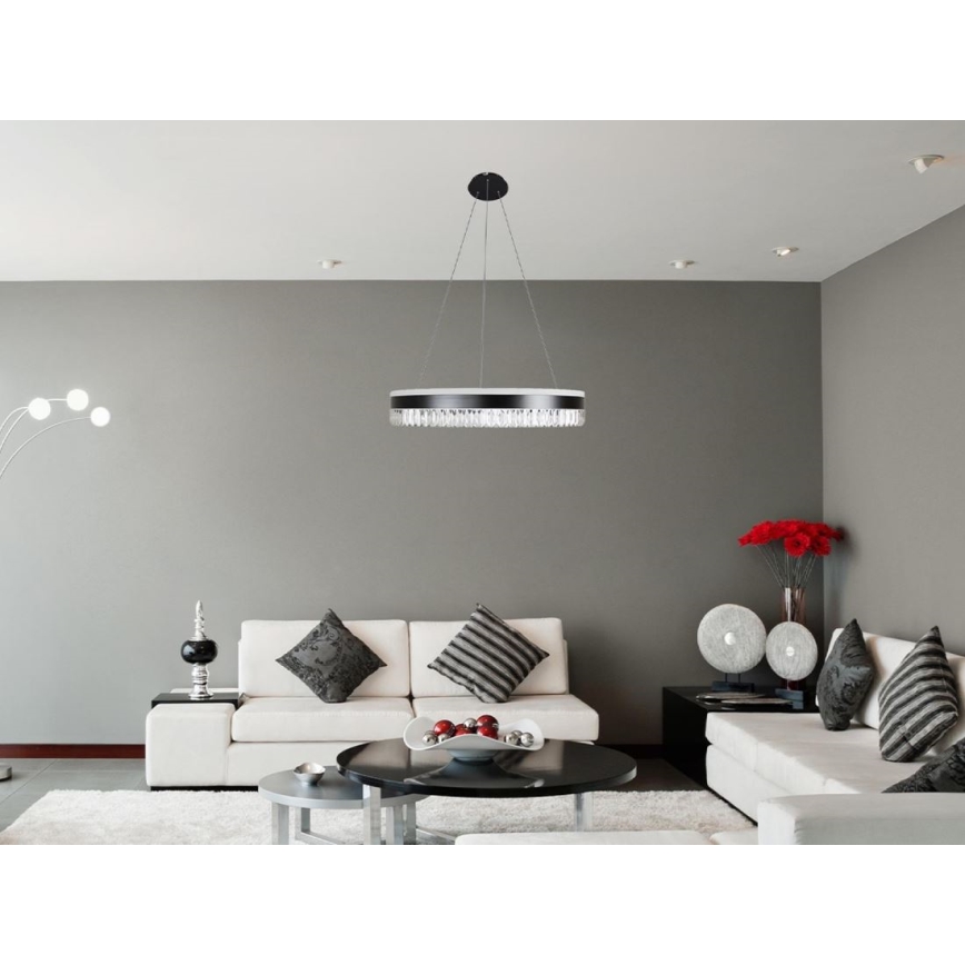 LED Prigušivi kristalni luster na sajli LED/80W/230V 3000-6500K crna + daljinski upravljač