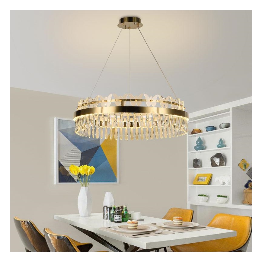 LED Prigušivi kristalni luster na sajli LED/80W/230V 3000-6500K zlatna + daljinski upravljač