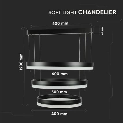 LED Prigušivi luster na sajli LED/86W/230V 3000K crna