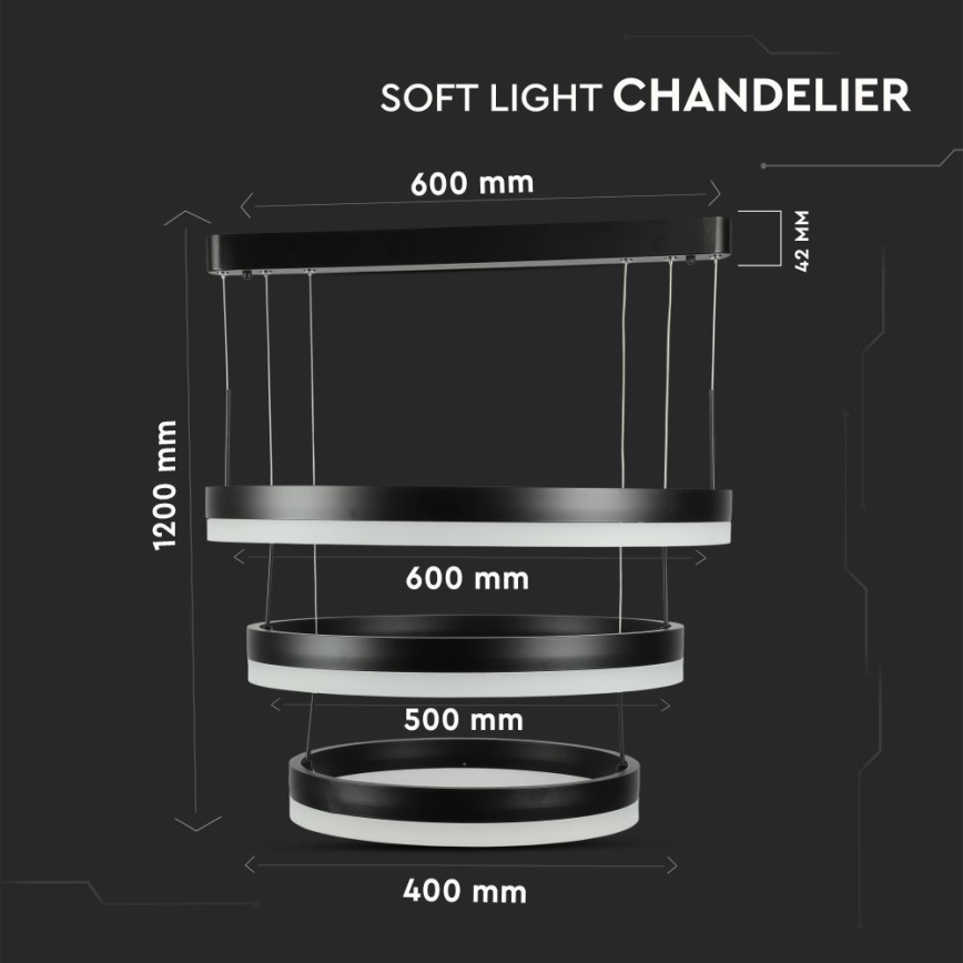 LED Prigušivi luster na sajli LED/86W/230V 3000K crna