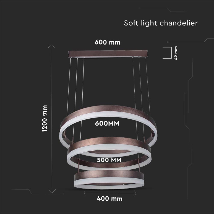 LED Prigušivi luster na sajli LED/86W/230V 3000K smeđa