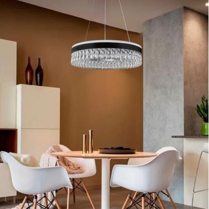 LED Prigušivi kristalni luster na sajli LED/90W/230V 3000-6500K crna + daljinski upravljač