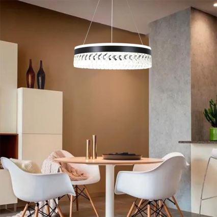 LED Prigušivi kristalni luster na sajli LED/90W/230V 3000-6500K crna + daljinski upravljač