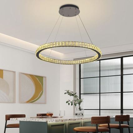 LED prigušivi kristalni luster na užetu LED/100W/230V 3000-6500K srebrni + daljinski upravljač