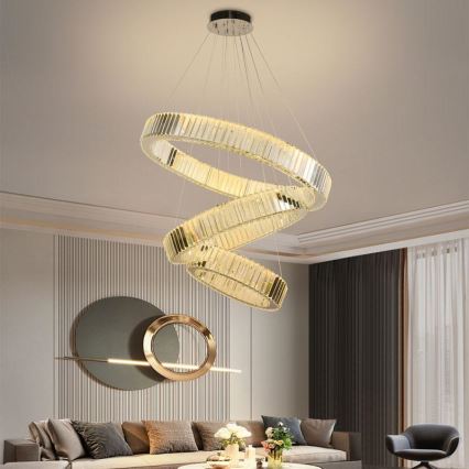 LED prigušivi kristalni luster na užetu LED/115W/230V 3000-6500K sjajni krom + daljinski upravljač