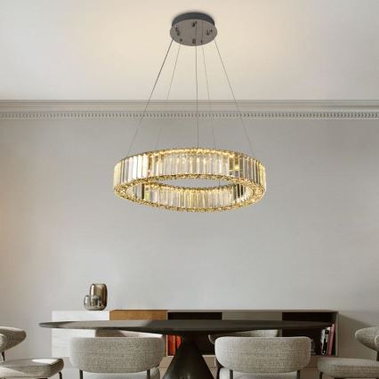 LED prigušivi kristalni luster na užetu LED/40W/230V 3000-6500K sjajni krom + daljinski upravljač