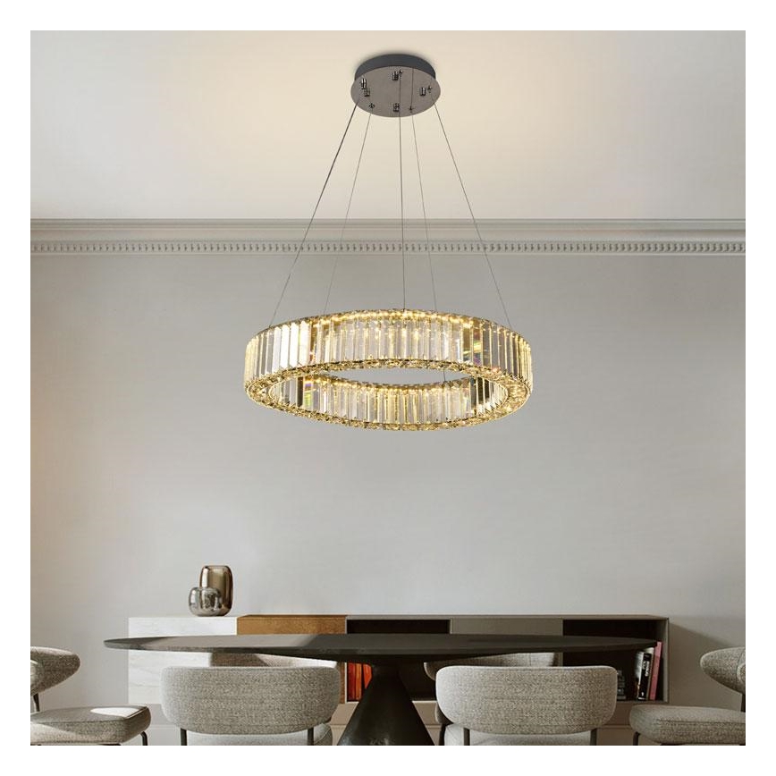LED prigušivi kristalni luster na užetu LED/40W/230V 3000-6500K sjajni krom + daljinski upravljač