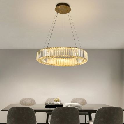LED prigušivi kristalni luster na užetu LED/40W/230V 3000-6500K krom/zlato + daljinski upravljač