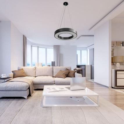 LED prigušivački luster na užetu LED/45W/230V 3000-6500K crna + daljinski upravljač