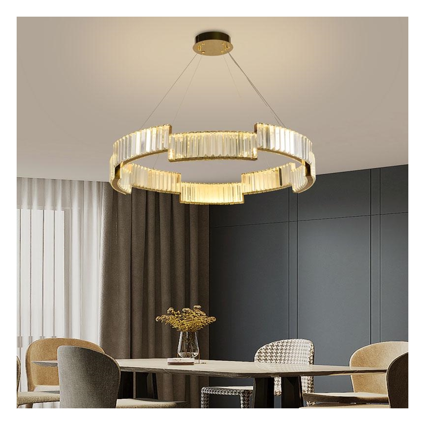 LED prigušivi kristalni luster na užetu LED/60W/230V 3000-6500K zlatna + daljinski upravljač