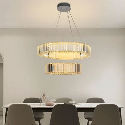 LED prigušivi kristalni luster na užetu LED/65W/230V 3000-6500K sjajni krom + daljinski upravljač