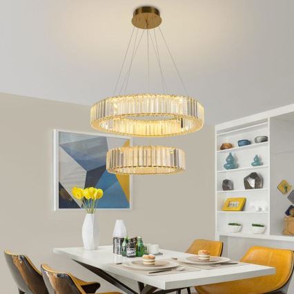 LED prigušivi kristalni luster na užetu LED/65W/230V 3000-6500K krom/zlato + daljinski upravljač