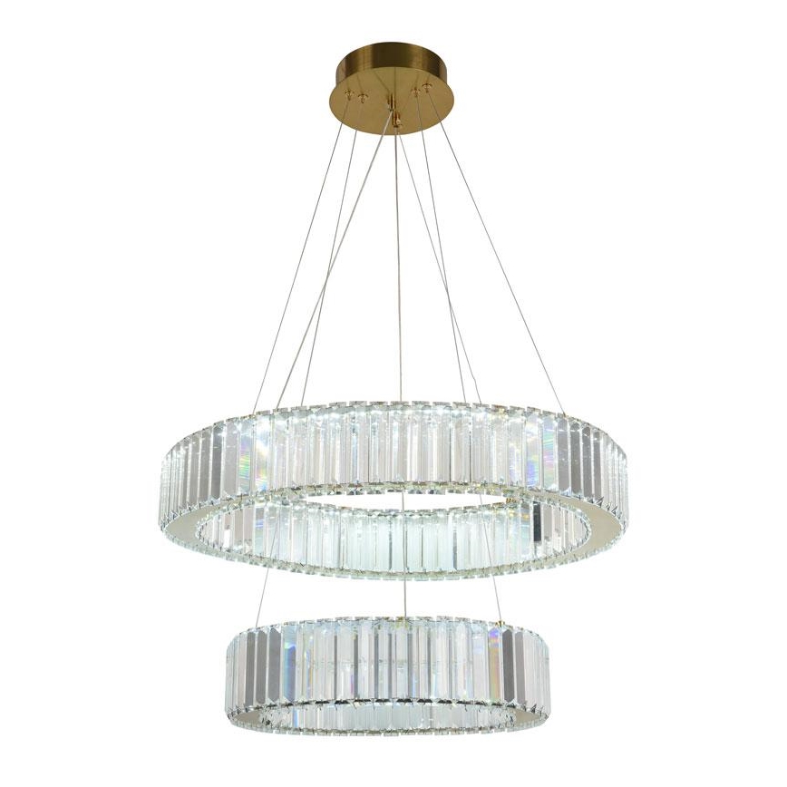 LED prigušivi kristalni luster na užetu LED/65W/230V 3000-6500K krom/zlato + daljinski upravljač