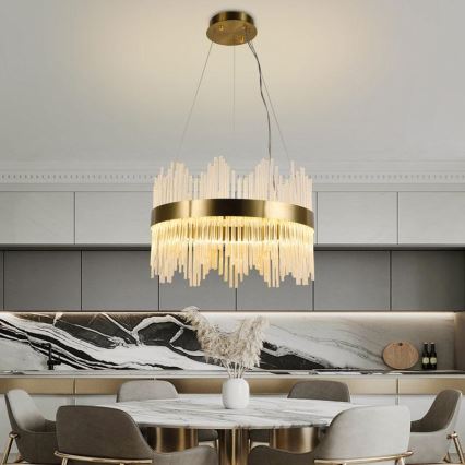 LED prigušivi kristalni luster na užetu LED/70W/230V 3000-6500K zlatna + daljinski upravljač