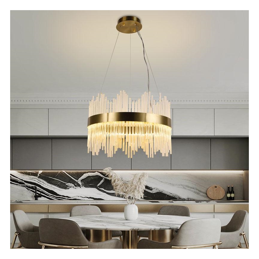 LED prigušivi kristalni luster na užetu LED/70W/230V 3000-6500K zlatna + daljinski upravljač