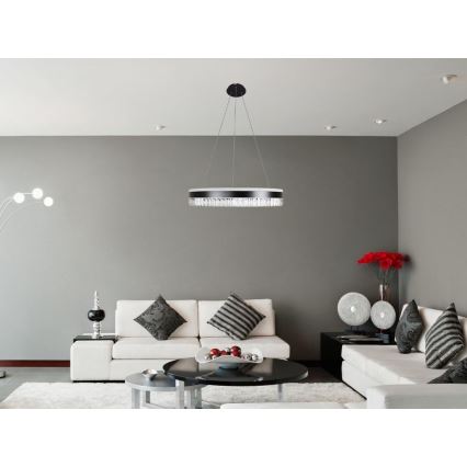 LED prigušivi kristalni luster na užetu LED/80W/230V 3000-6500K crni + daljinski upravljač