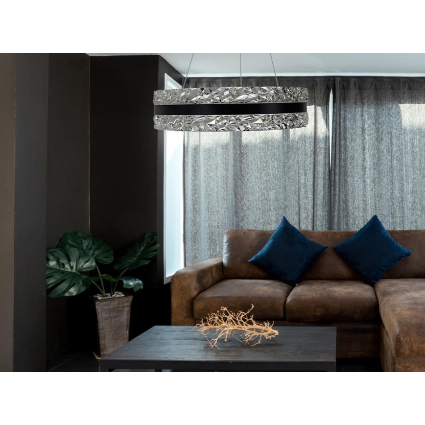 LED prigušivi kristalni luster na užetu LED/80W/230V 3000-6500K crni + daljinski upravljač