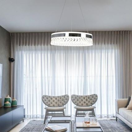 LED prigušivi kristalni luster na užetu LED/90W/230V 3000-6500K sjajni krom + daljinski upravljač