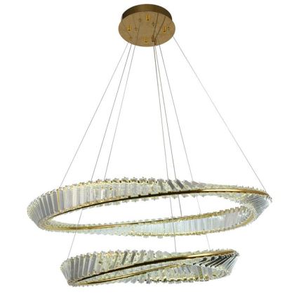 LED prigušivi kristalni luster na užetu LED/90W/230V 3000-6500K zlatna/krom + daljinski upravljač