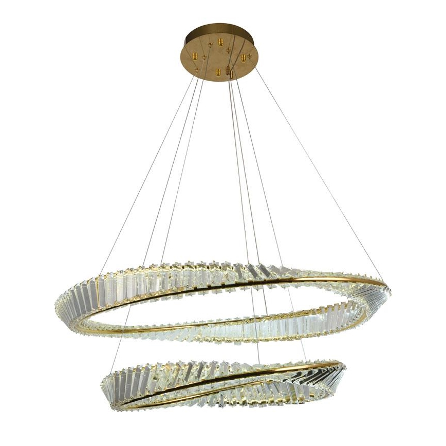 LED prigušivi kristalni luster na užetu LED/90W/230V 3000-6500K zlatna/krom + daljinski upravljač
