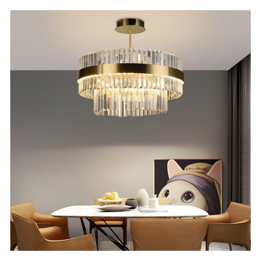 LED Prigušivi kristalni luster sa šipkom LED/80W/230V 3000-6500K zlatna + daljinski upravljač