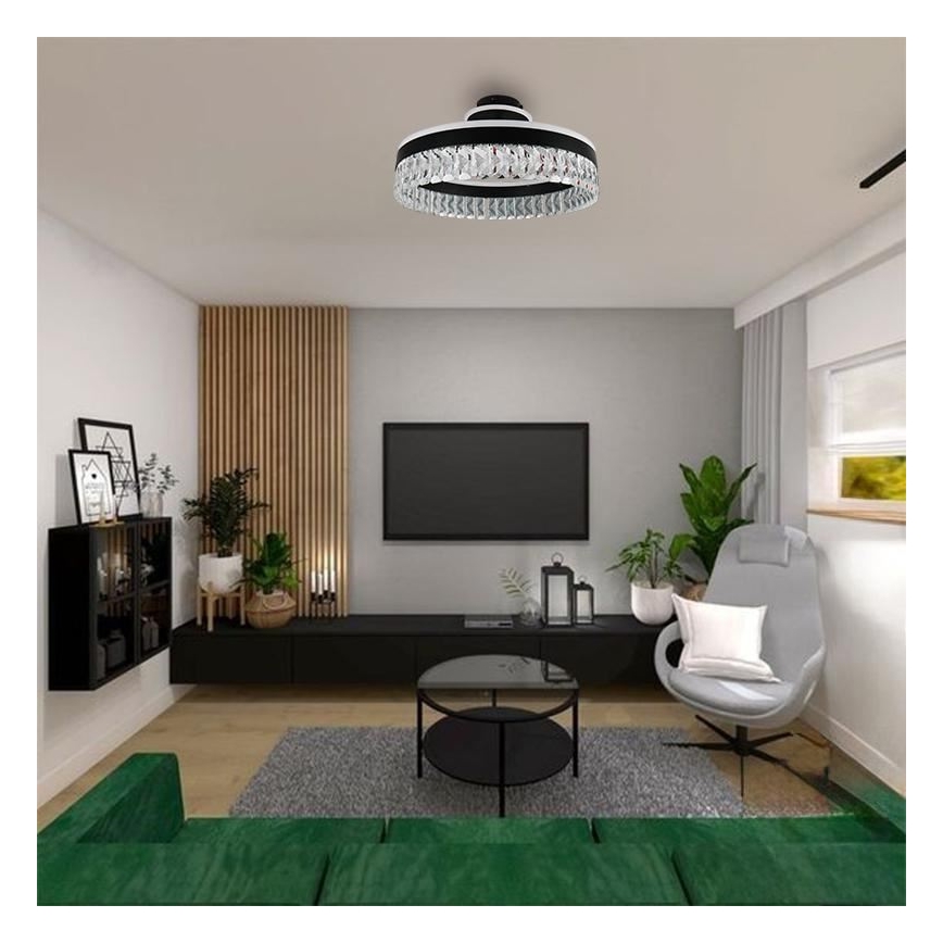 LED Prigušivi kristalni nadgradni luster LED/75W/230V 3000-6500K crna + daljinski upravljač