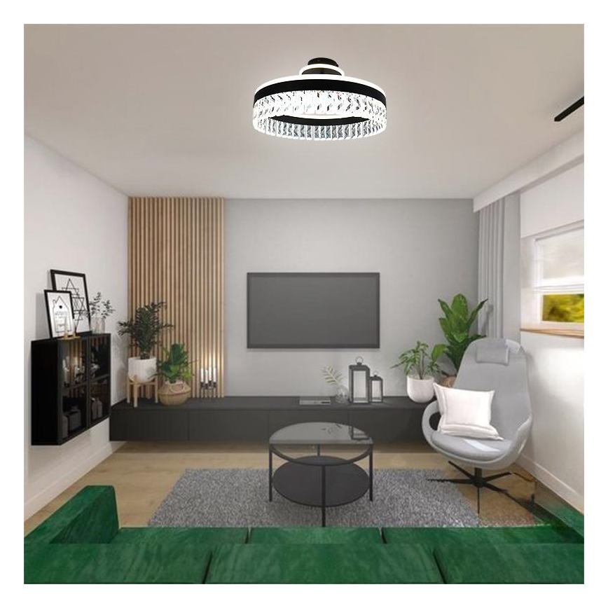 LED Prigušivi kristalni nadgradni luster LED/75W/230V 3000-6500K crna + daljinski upravljač