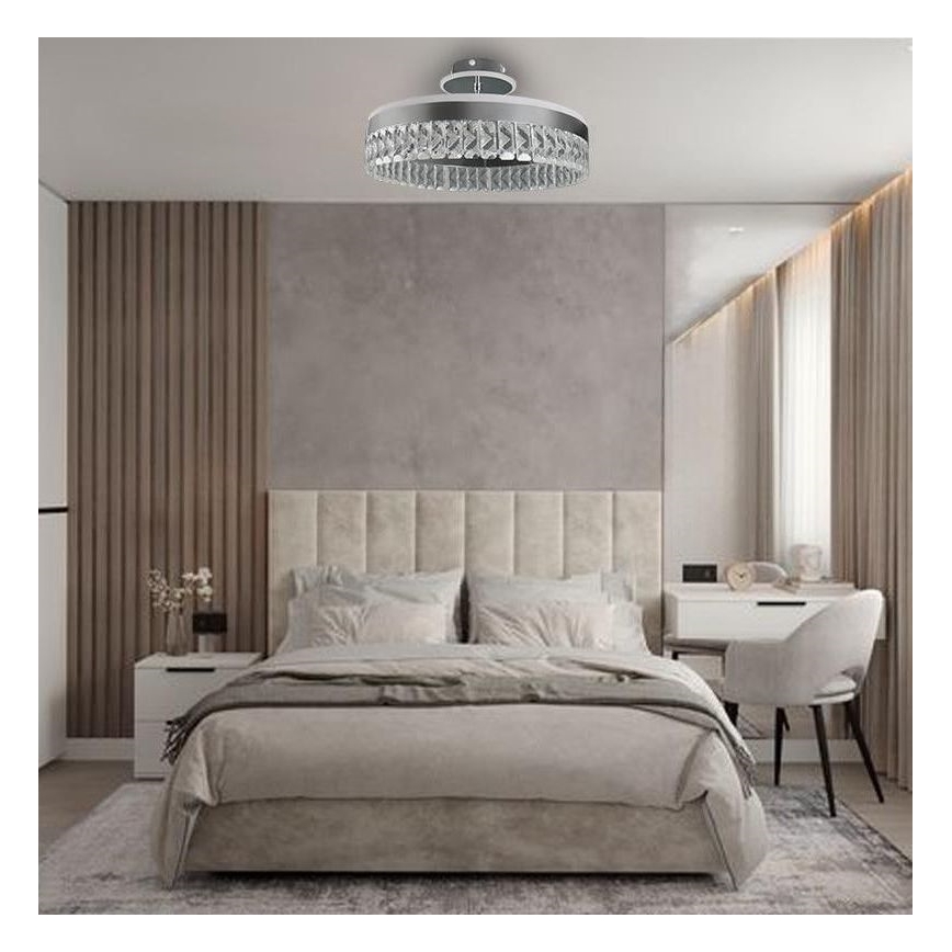 LED Prigušivi kristalni nadgradni luster LED/75W/230V 3000-6500K mat krom + daljinski upravljač