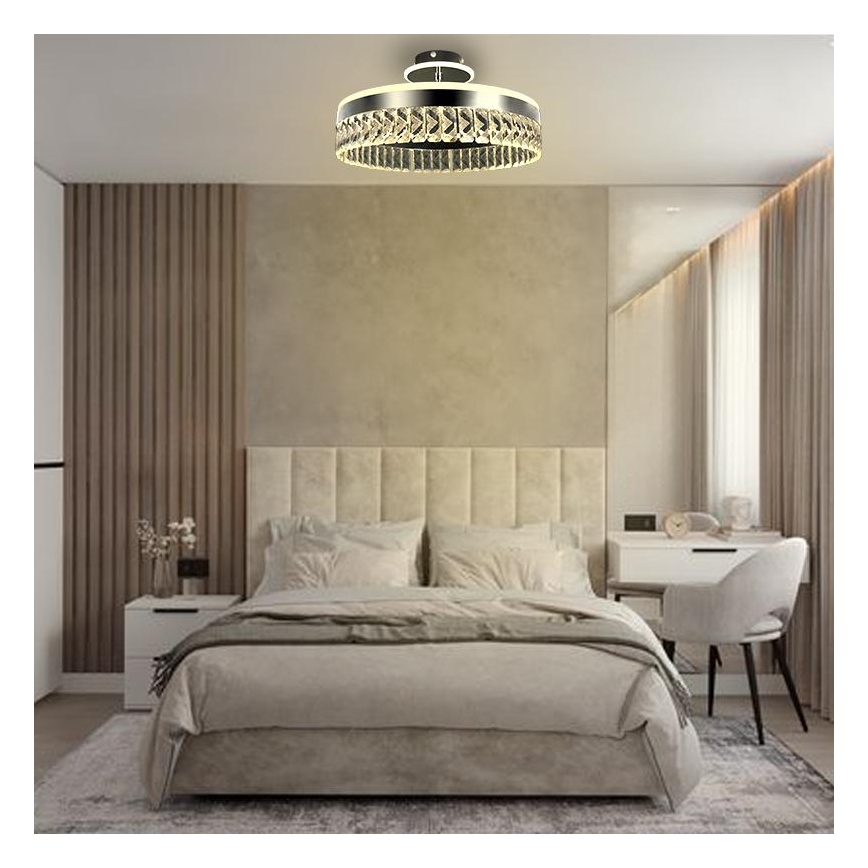 LED Prigušivi kristalni nadgradni luster LED/75W/230V 3000-6500K mat krom + daljinski upravljač