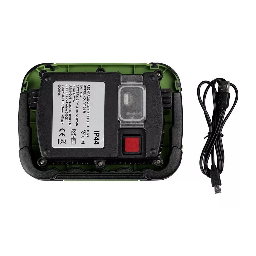 LED Prigušivi punjivi reflektor SAMSUNG CHIP + SOS funkcija LED/20W/3,7V/USB IP44 4000K zelena
