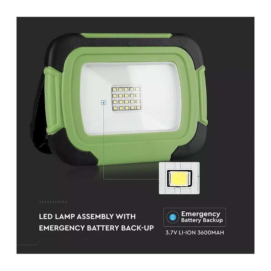 LED Prigušivi punjivi reflektor SAMSUNG CHIP + SOS funkcija LED/20W/3,7V/USB IP44 4000K zelena