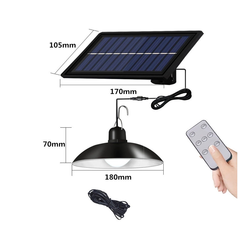 LED Prigušivi solarni luster na sajli LED/1,8W/3,7V IP44 6500K 1600 mAh + daljinski upravljač