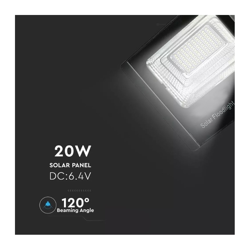 LED Prigušivi solarni reflektor LED/20W/6,4V 4000K IP65 10000 mAh + daljinski upravljač
