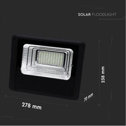 LED Prigušivi solarni reflektor LED/20W/6,4V 4000K IP65 + daljinski upravljač