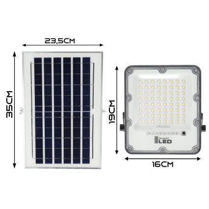 LED solarni reflektor s prigušivanjem LED/50W/3,2V 5000K 6000 mAh IP65 crni + daljinski upravljač